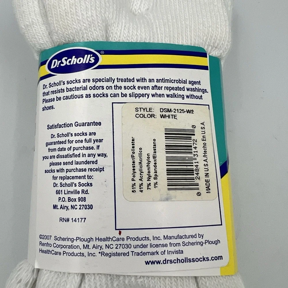 NEW! Dr Scholls Women Diabetes & Circulatory Crew Socks Size 7-12 White 2 Pairs